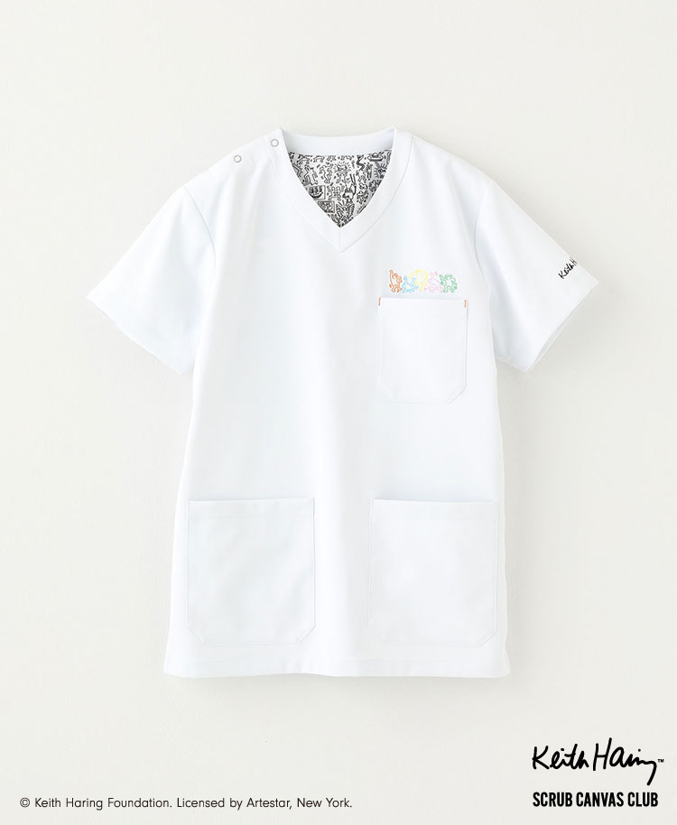 Scrub Canvas Club:Keith Haringスクラブトップス(男女兼用)/