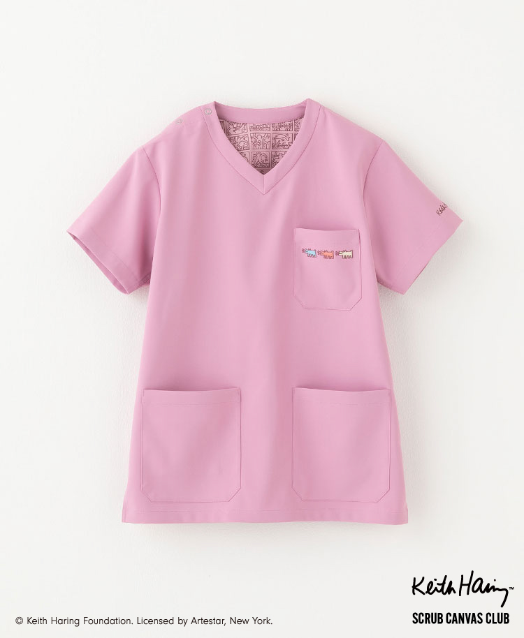 Scrub Canvas Club:Keith Haringスクラブトップス(男女兼用)/