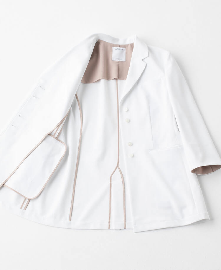 レディース白衣:ライトジャージーショートコート 白 XS