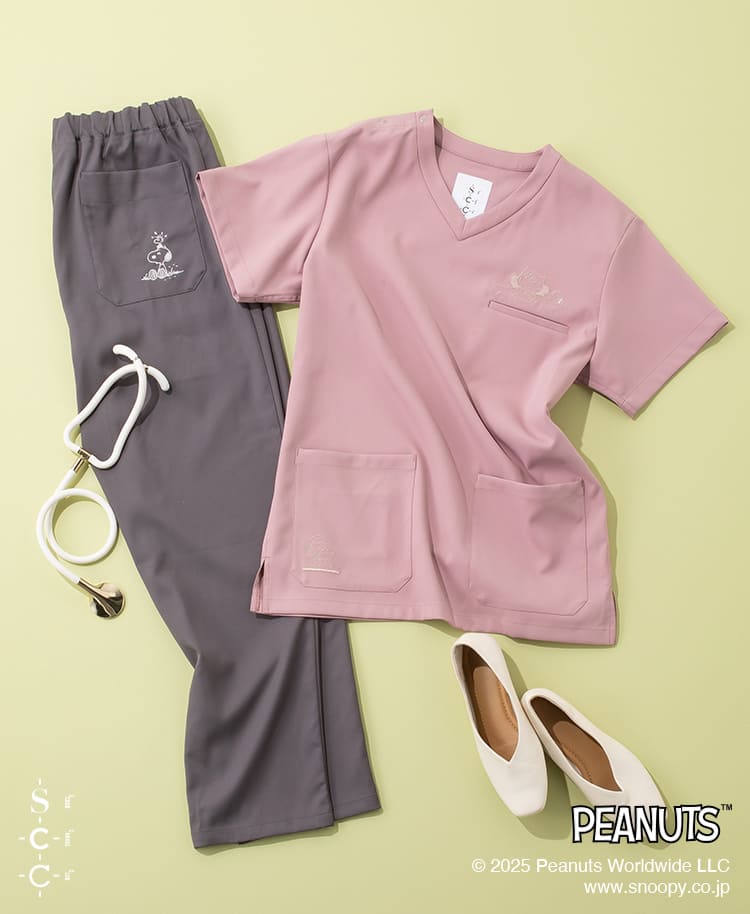 モーブピンク × グレー コーディネート