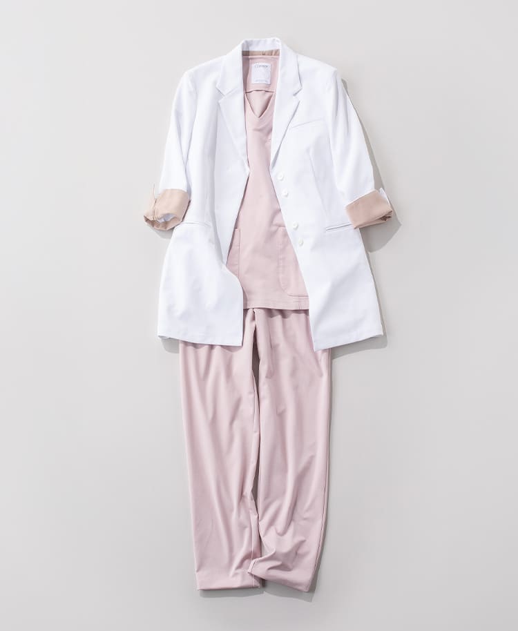 WOMEN STYLE 03:ペールピンク×ライトジャージーショートコート