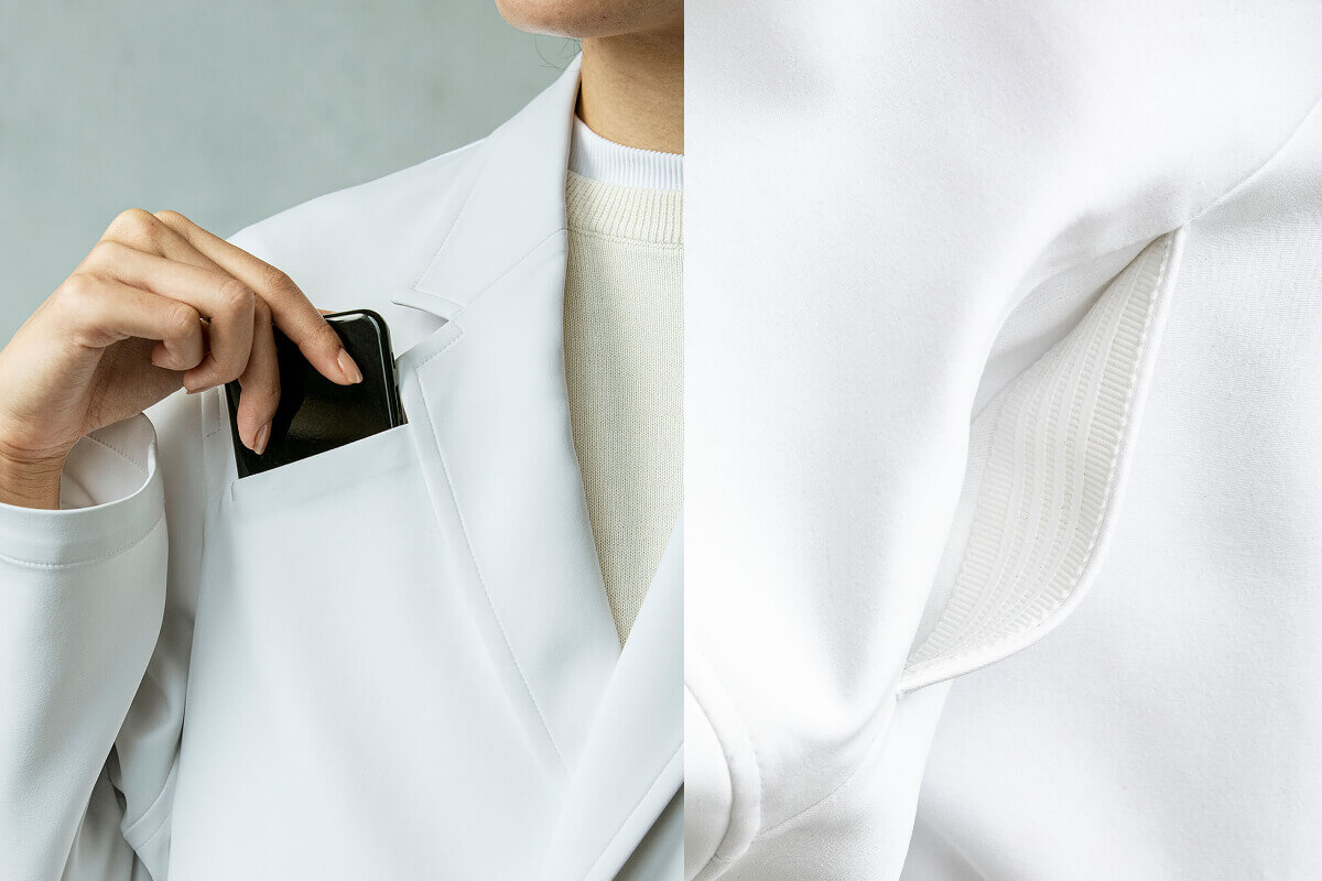 スマートデバイスコート・テーラーカラー(男女兼用白衣):ポケット部分