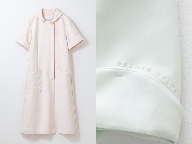 カーブの襟がかわいいナナース白衣:ジェラート ピケ&クラシコ 白衣:カーヴィースリーブワンピース(カーブ襟)