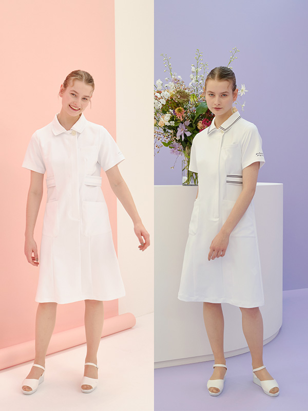 カラーバリエーションが豊富な看護師のワンピ:ジェラート ピケ&クラシコ 白衣:ラインカラーワンピース