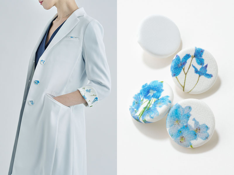 花柄がポイント、小柄な人におすすめのレディース白衣:Plantica・テーラードコート