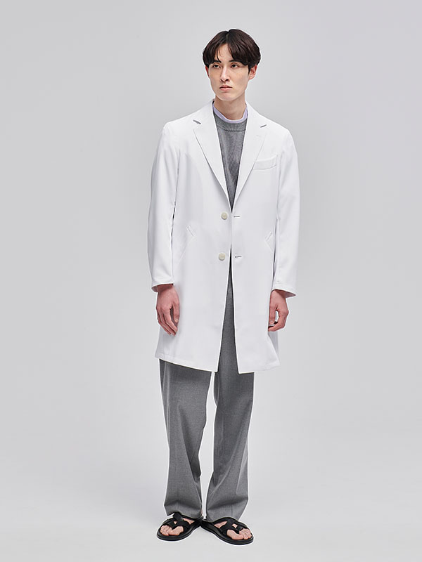 低価格なハーフ丈のメンズ白衣:PACKテーラードコート