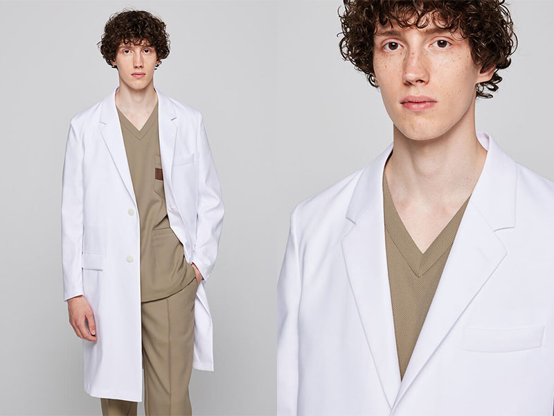 コットン100%で上質感のある男性用ロング白衣:ハイツイストコットンLABコート