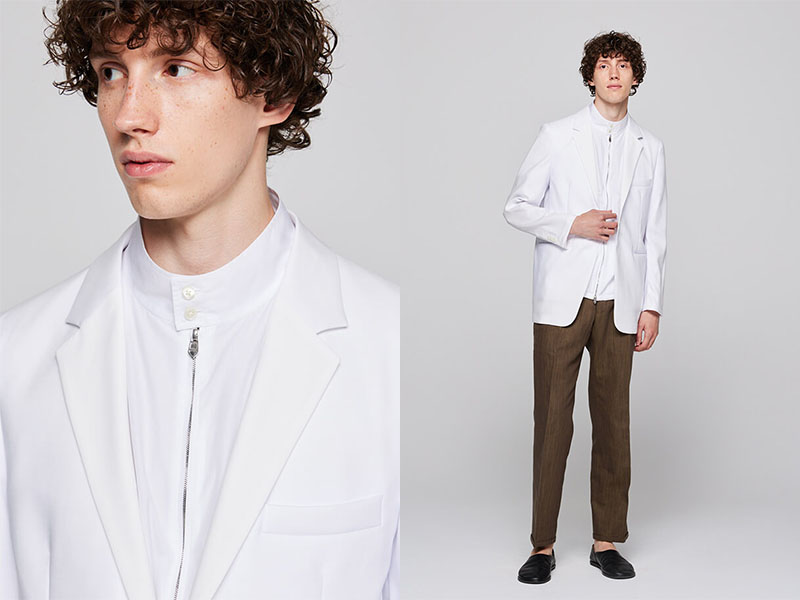 コットン100%素材の男性用白衣:ハイツイストコットンジャケット