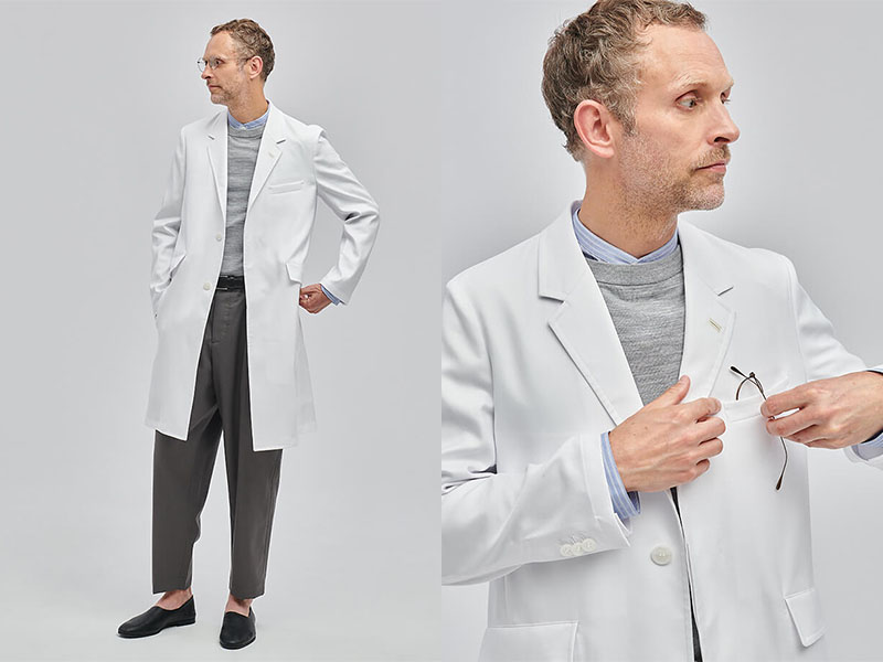 綿100%の優しいファブリックの男性白衣:スーピマコットン100コート