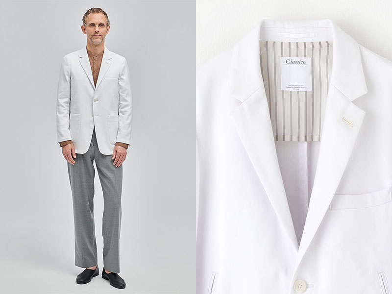 コットン100%のおしゃれで快適な白衣:メンズ白衣:スーピマコットン100ジャケット