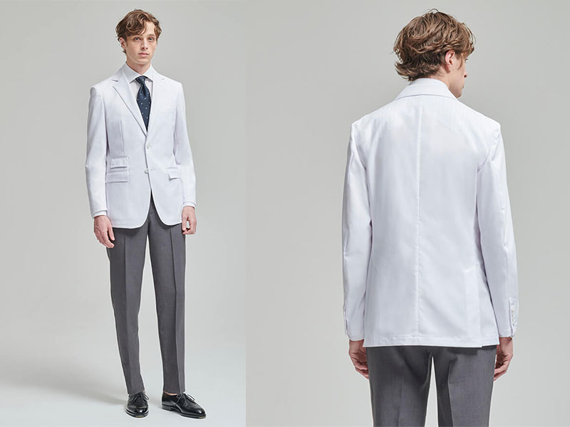 裾の汚れが気にならないジャケット型の男性白衣:テーラードジャケット
