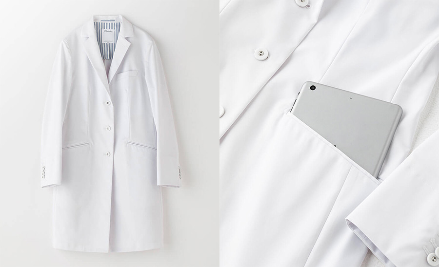 スタイリッシュでおしゃれな医療事務におすすめのレディース白衣:ヌードフィットドクターコート