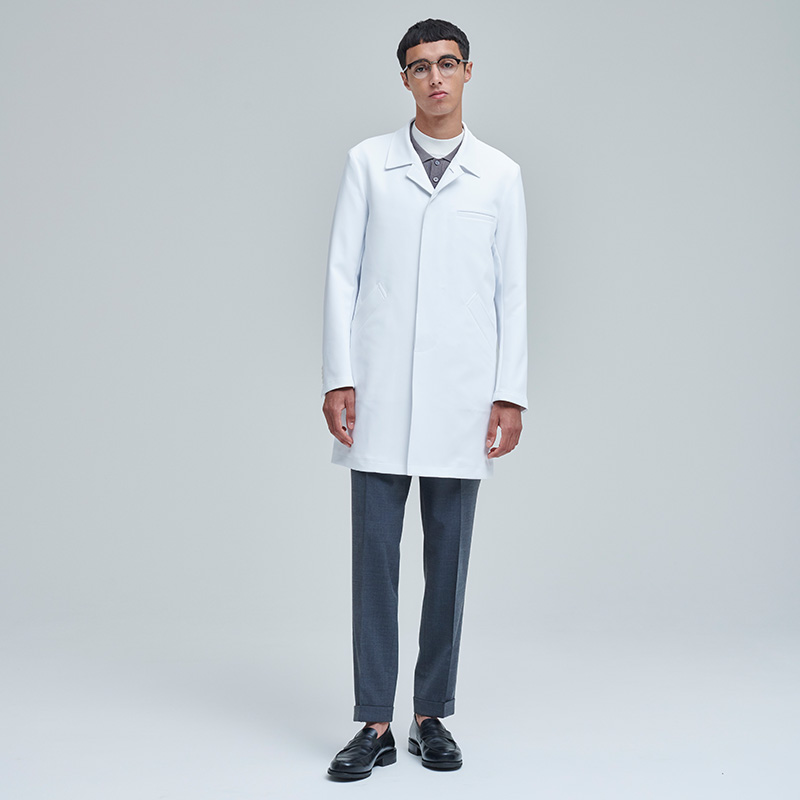 歯科ドクターにおすすめのハーフコート丈のおしゃれな白衣:メンズ白衣:アーバンステンカラーコート