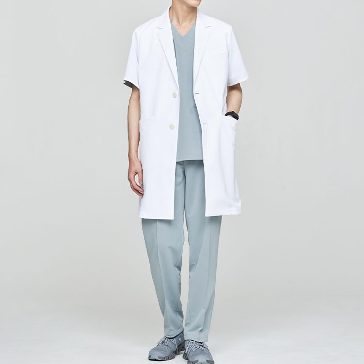 メンズ白衣:ショートスリーブコート・クールテックプルーフ