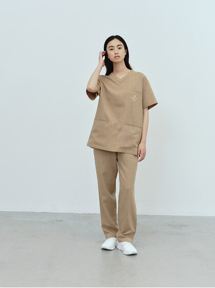 Unisex:HERALBONY Scrub Tops / Beige