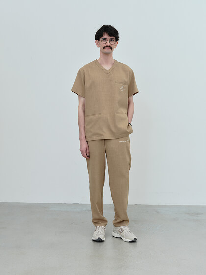 Unisex:HERALBONY Scrub Tops / Beige