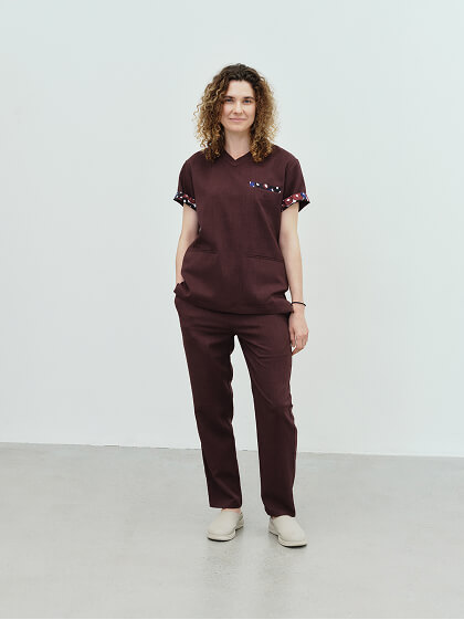 Unisex:HERALBONY Scrub Tops / Bordeaux