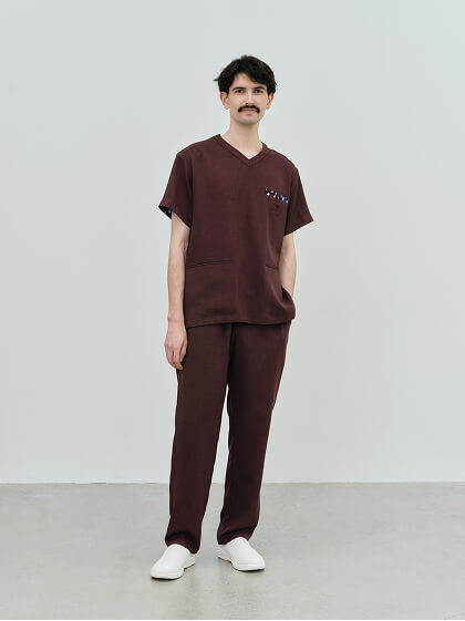 Unisex:HERALBONY Scrub Tops / Bordeaux